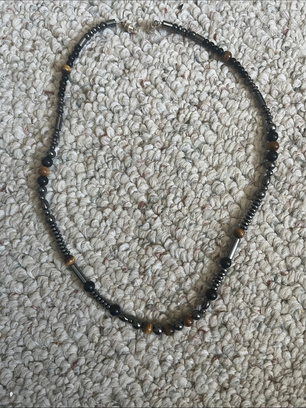 Hand Crafted Hematite and Tiger Eye Beaded Necklace - Black & Brown
